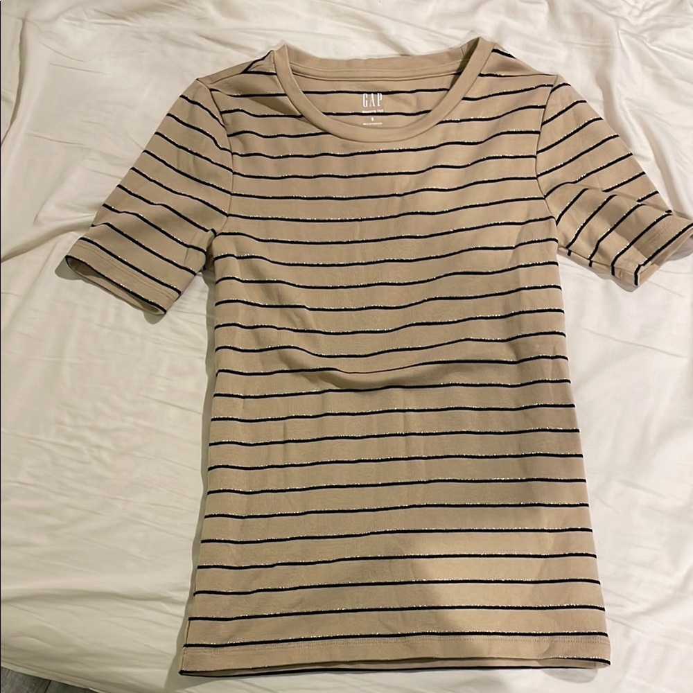 GAP Cream Fitted Ribbed Short Sleeve Tee